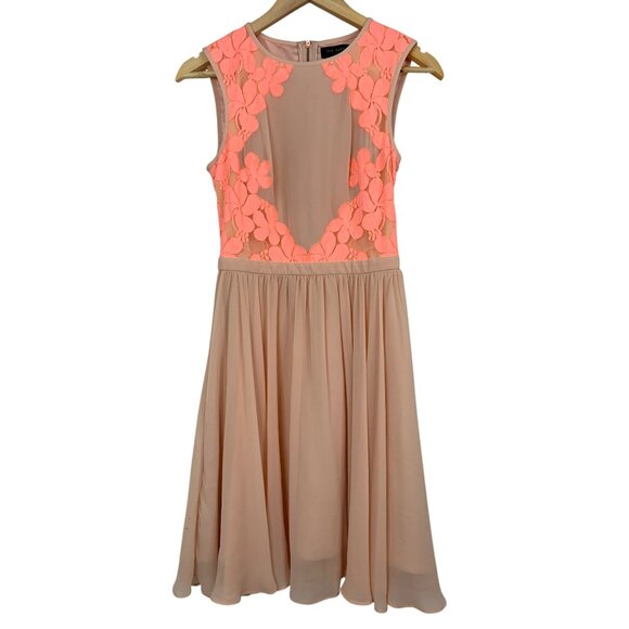 Ted Baker Fit & Flare Blush Dress Neon Floral Sleeveless Chiffon S RX10449 - Picture 8 of 9